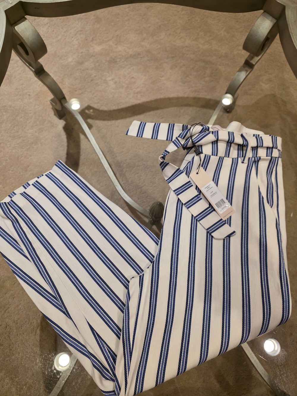 BCBGeneration Navy & White Vertical Stripe Wide-Leg Pants - Picture 7 of 8